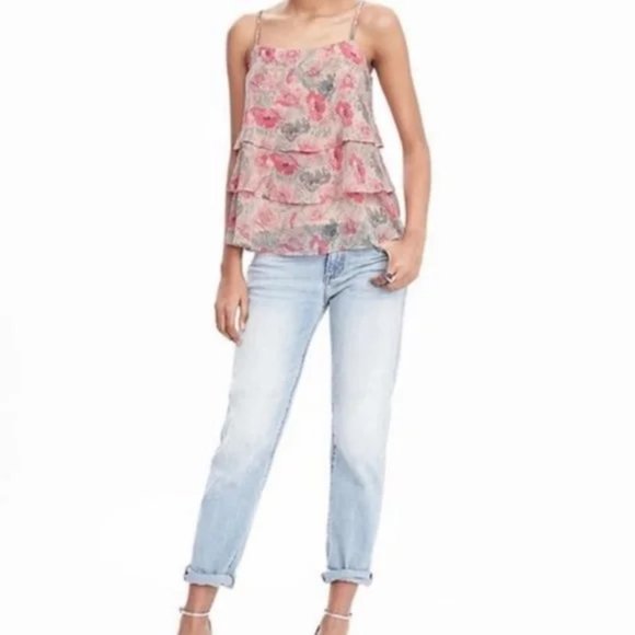 NWOT Banana Republic Floral Print Tiered Ruffle Tank Top Pink - Size S - Picture 3 of 5